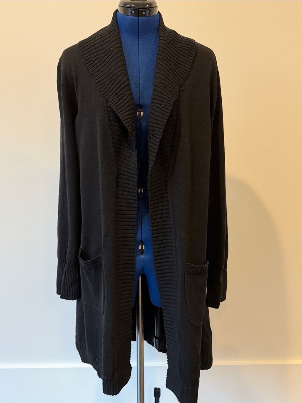 Black Shawl Collar Open-Front Cardigan Sweater